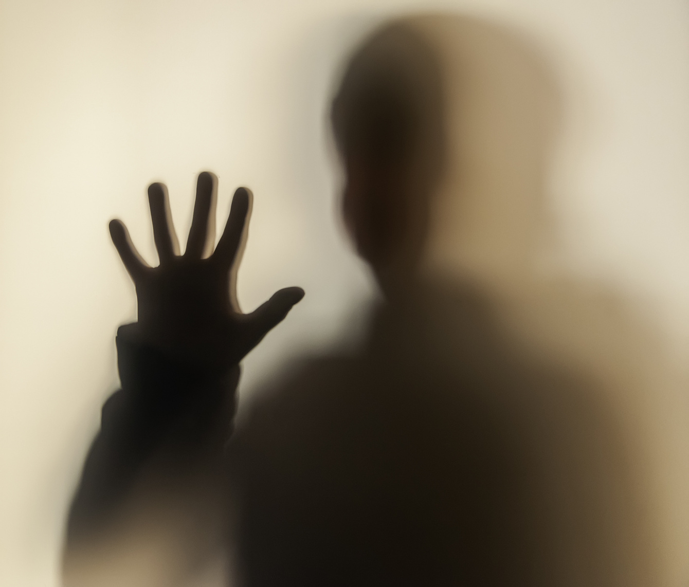 Silhouette of a Person behind a Glass Wall 