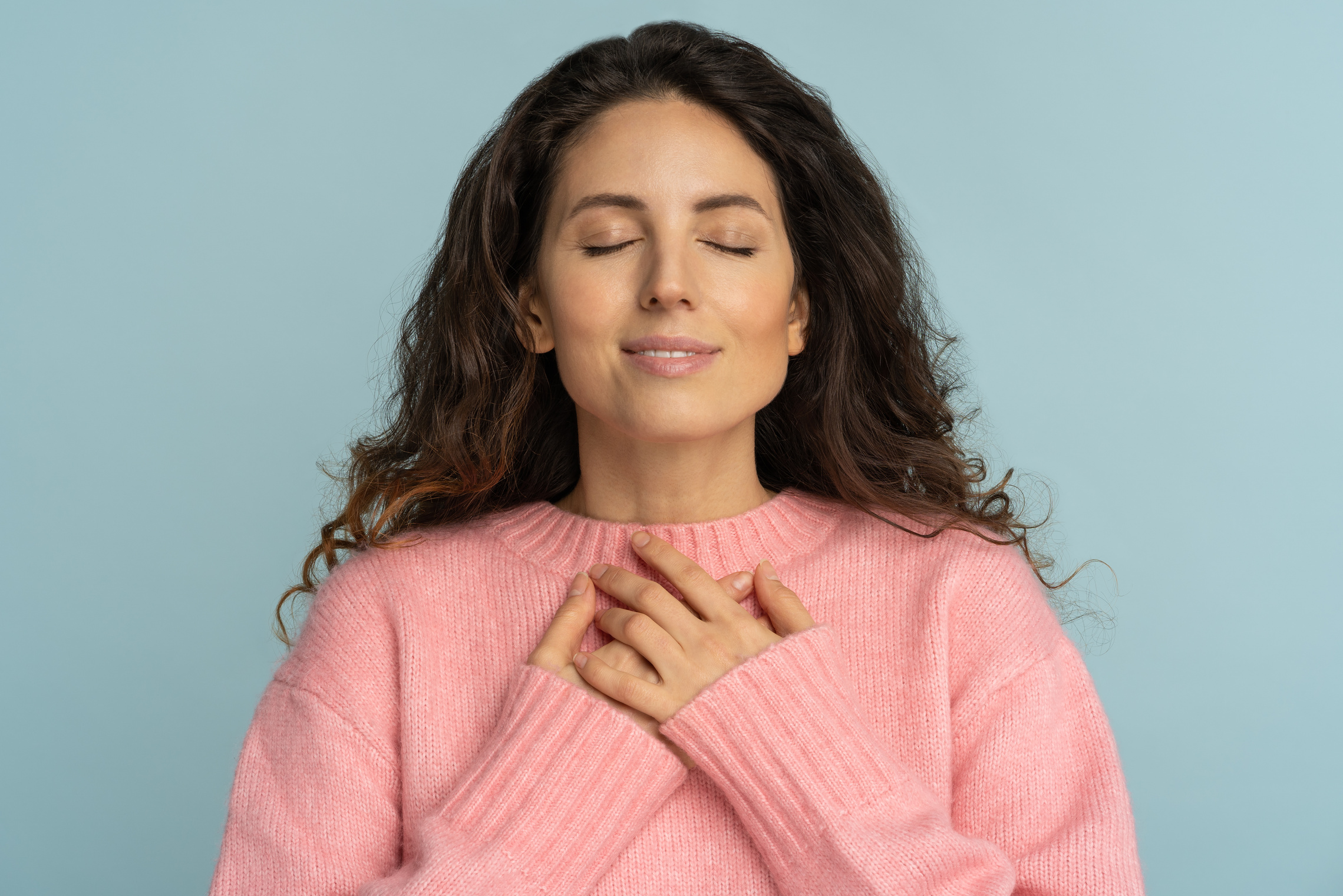 Thankful Woman with Closed Eyes Thanking God