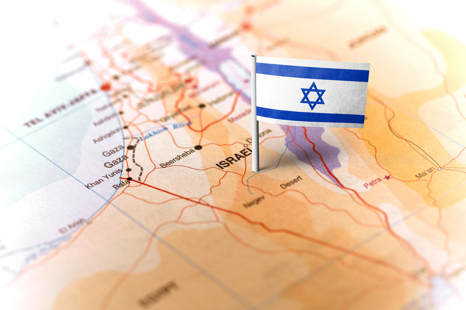 Israel pinned on the map with flag