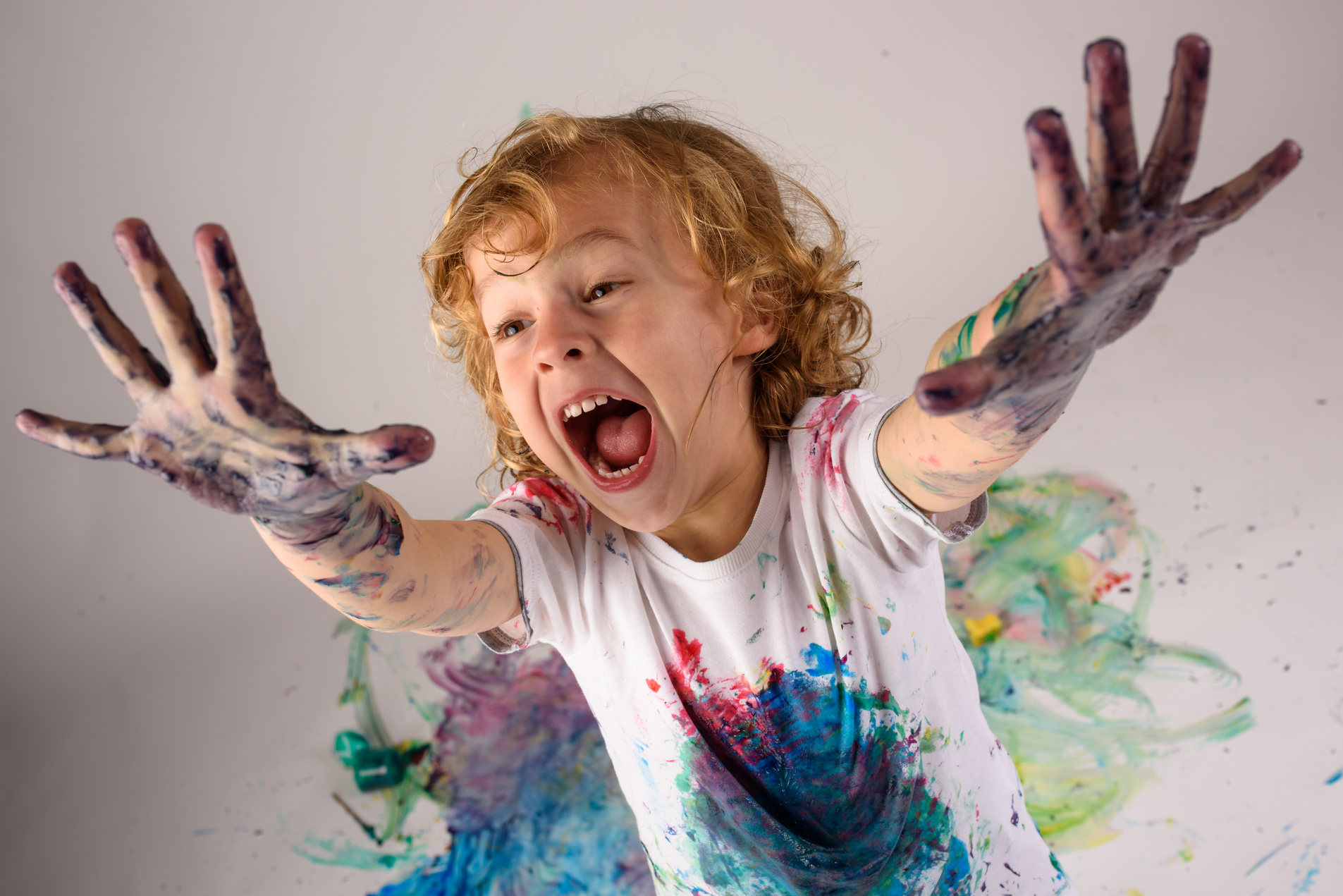 Excited Boy Showing  Hands