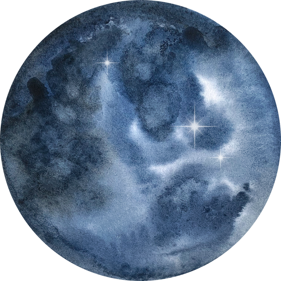 Watercolor dark blue round moon