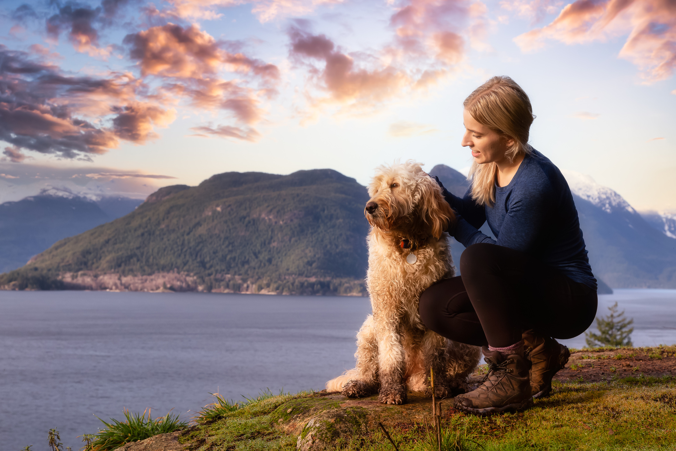 Woman Hiking with Dog