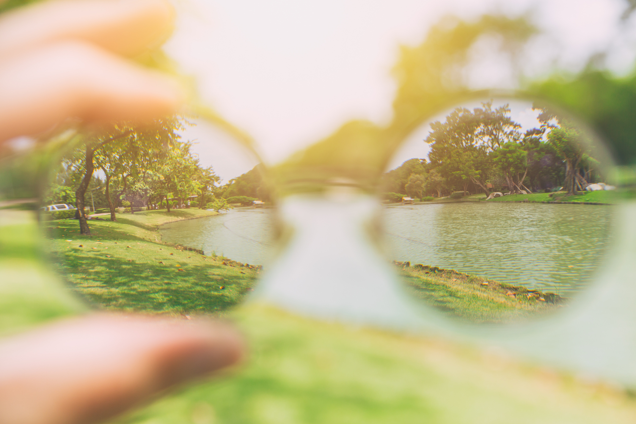 see looking through glasses lens vision from blurry to clear park view