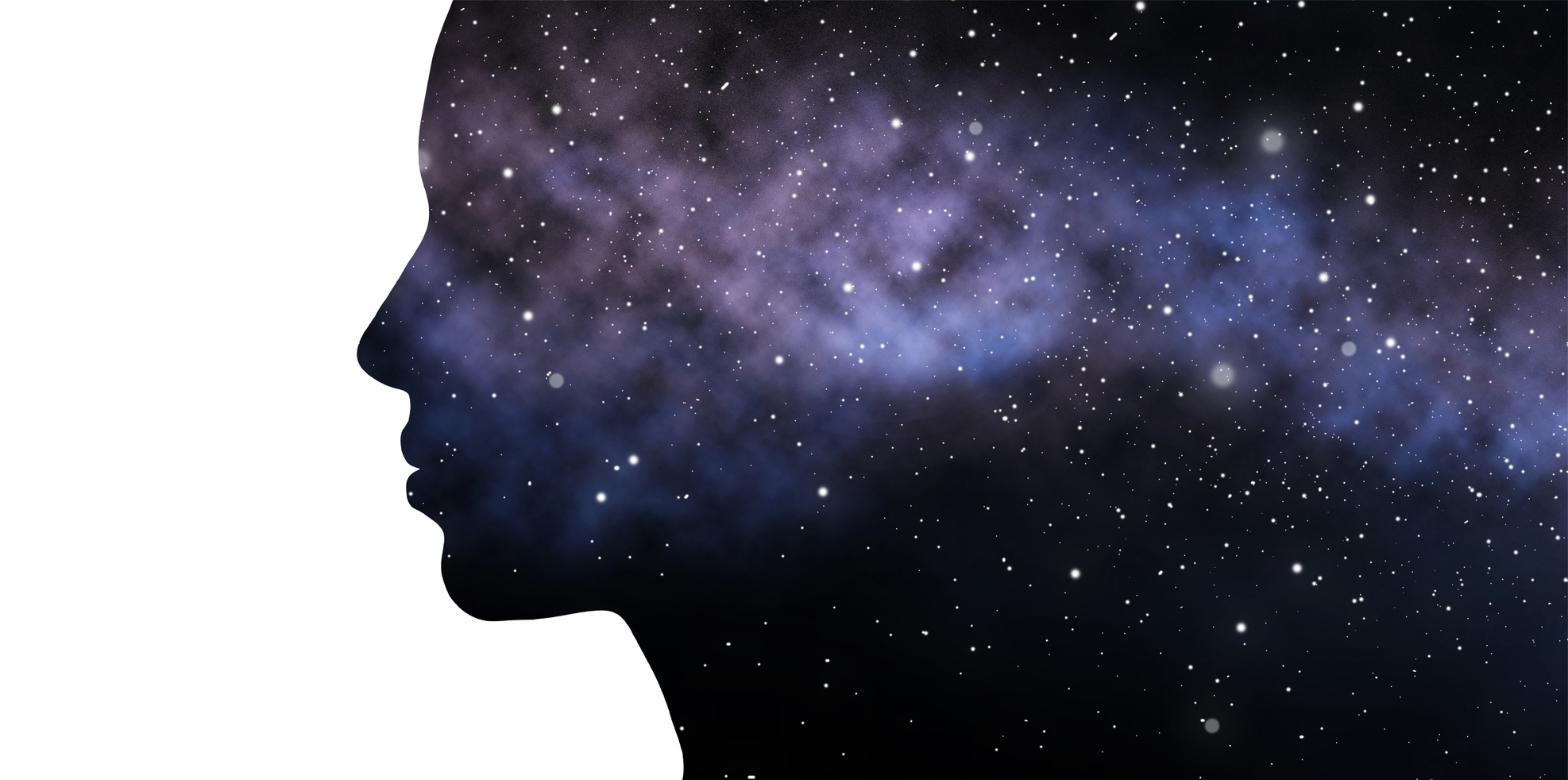 Double Exposure Woman and Galaxy