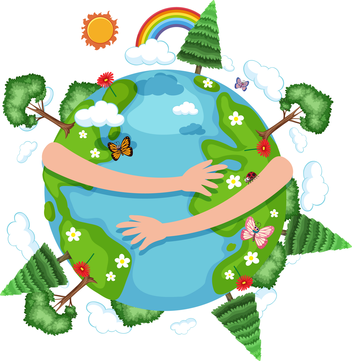 Poster Design for Happy Earth Day with Big Hands Hugging Earth