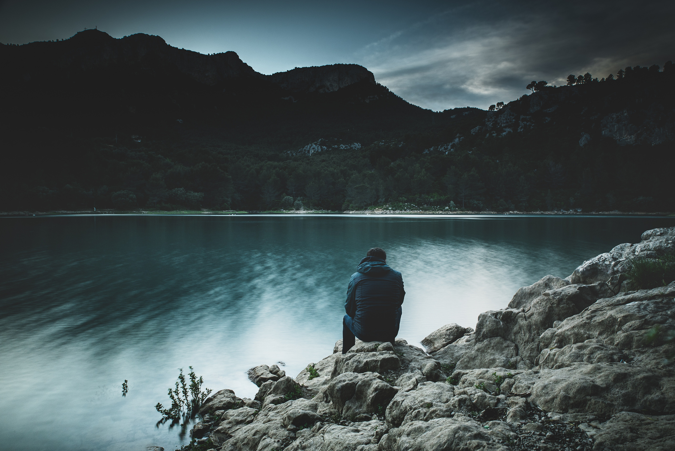 Man Resting by the Lake