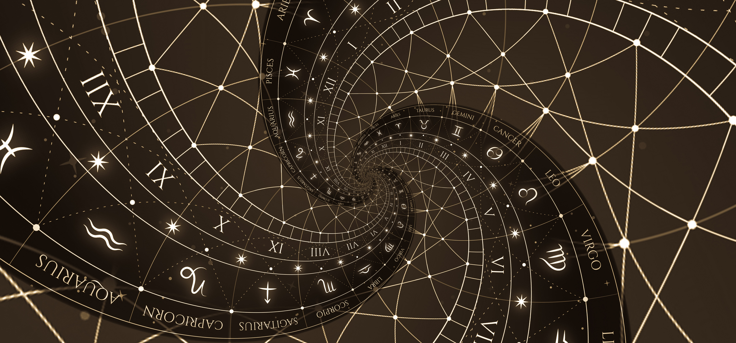 Astrological Background with Zodiac Signs and Symbol.