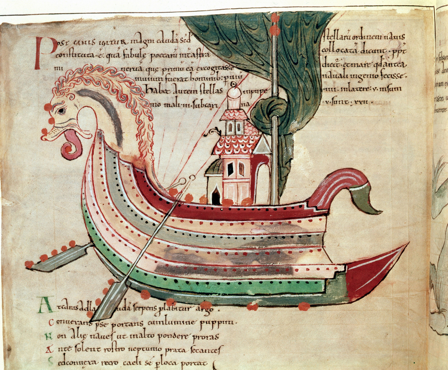 Side view of Norse ship with dragon prow