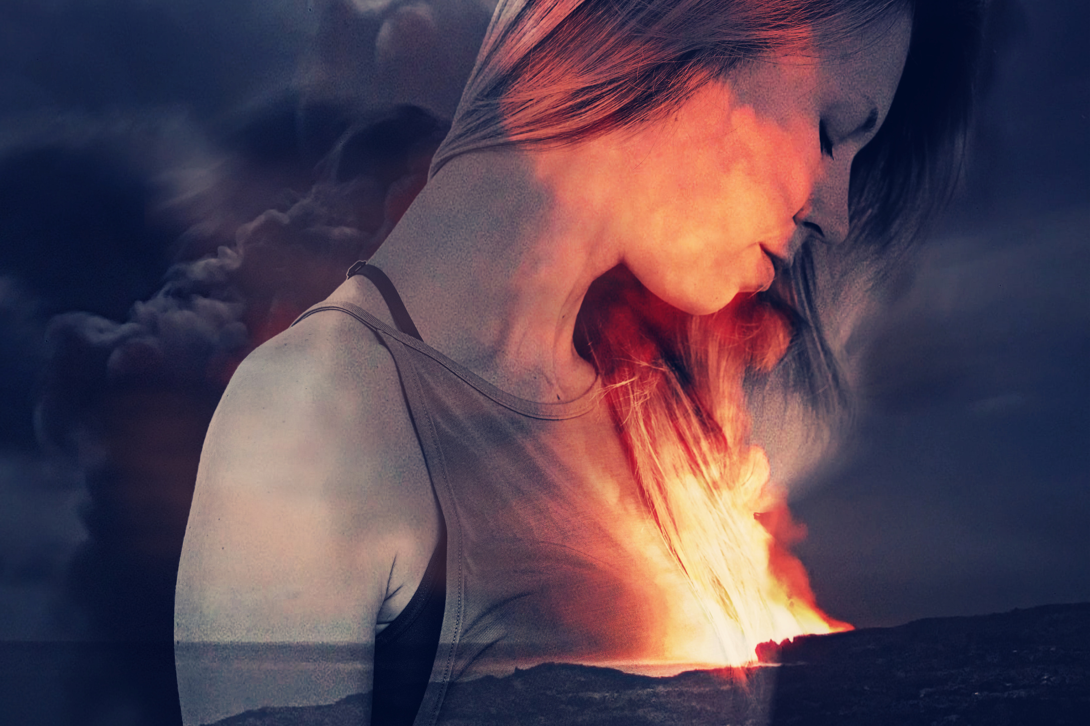 Inner fire , passion concept. Double exposure image