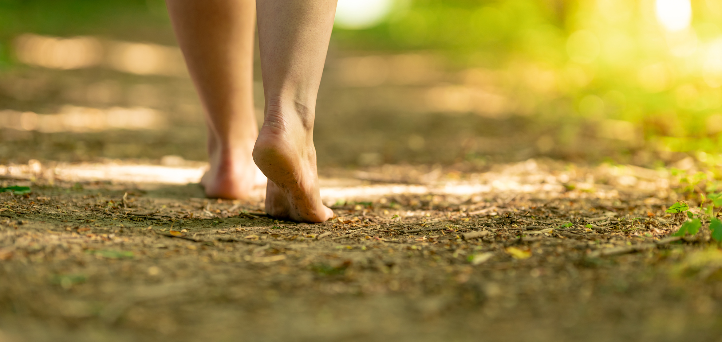 Walking Bare Feet Along a Trail in the Woods